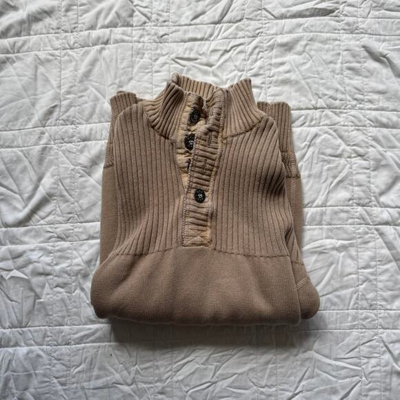 BKE ribbed mock neck sweater sz L quarter button preppy fisherman academia - Picture 2 of 8
